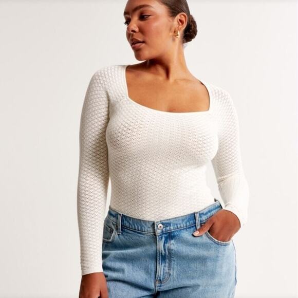 Abercrombie & Fitch Pointelle Square Neck Thong Bodysuit Women's XL Lavender NEW - Picture 15 of 15